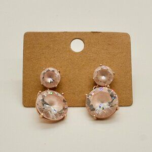 Pink Glass Double-Stone Drop Earrings | Rose Gold Tone | Like New